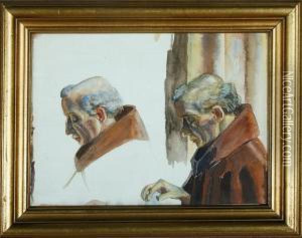 Studies Of Two Monks, Who Says A Prayer Oil Painting - Peter Marius Hansen