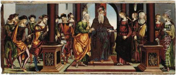 The Marriage Of The Virgin: Panel From A 
Predella Oil Painting - Dello Stagno Bernardino Mariotto