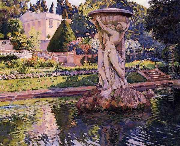 Garden with Villa and Fountain 1924 Oil Painting - William Merritt Chase