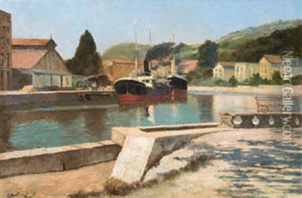 Barco En Canal Oil Painting - Juan Martinez Abades