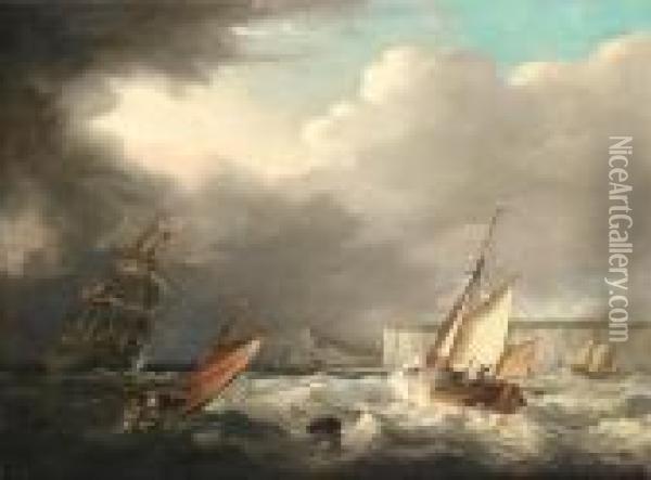 Shipping Caught In A Squall In The Dover Straits Oil Painting - George Webster