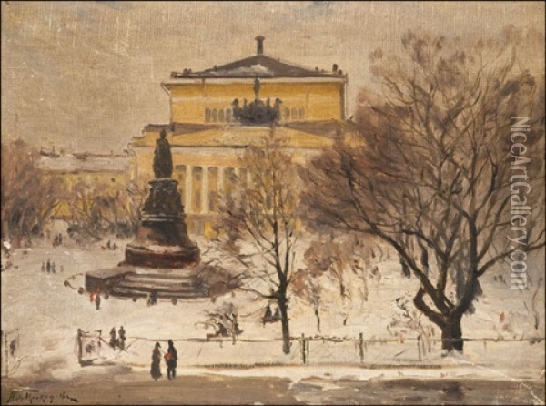 Winter Scene By The Alexandrinski Theater In The Jekaterina Park Oil Painting - Aleksei Matveevich Prokofiev