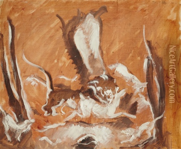 Lion Devant Une Gazelle Oil Painting - Charles Dufresne