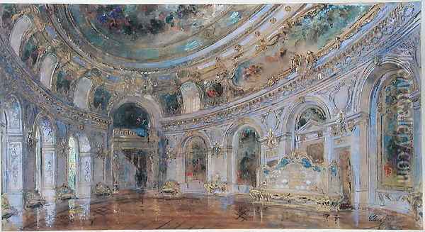 Banqueting Hall at the Royal Palace of Laeken Oil Painting - Charles Louis Girault
