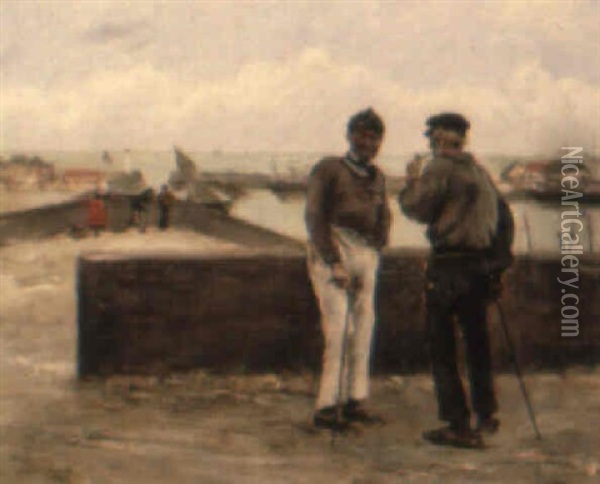 Fishermen At Treport Oil Painting - Norbert Goeneutte