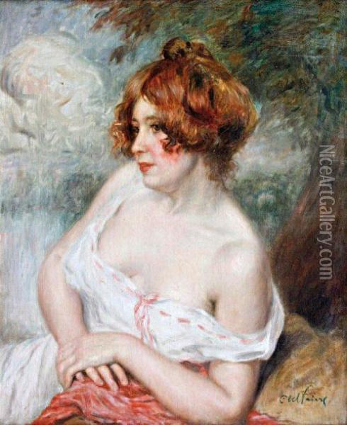 Portrait De Femme Au Corsage Blanc Oil Painting - Abel Jules Faivre