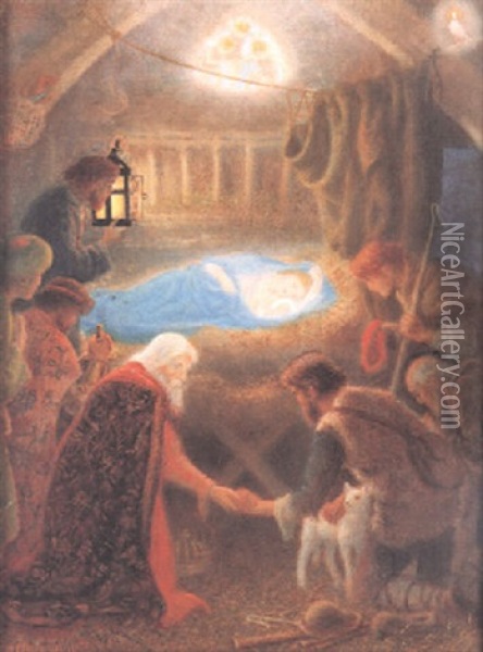 The Adoration Oil Painting - Arthur Hughes