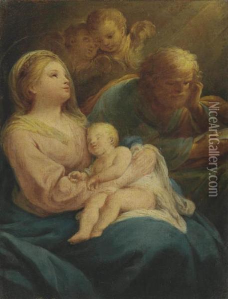 The Holy Family With Angels Oil Painting - Mariano Rossi