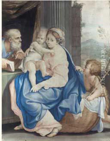 Sainte Famille Et Saint Jean-baptiste, D'apres Annibale Carracci Oil Painting - Teresa Del Po