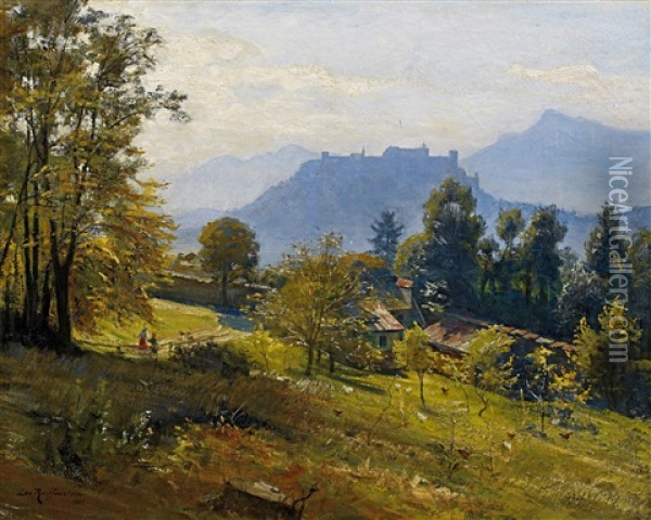 Blick Auf Die Salzburg Oil Painting - Leo Reiffenstein