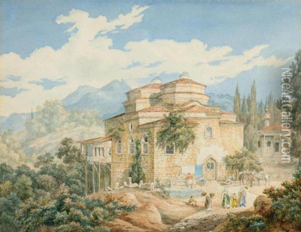 View Of A Villa In Asia Minor, Ca. 1850. Oil Painting - Johann Jakob Falkeisen
