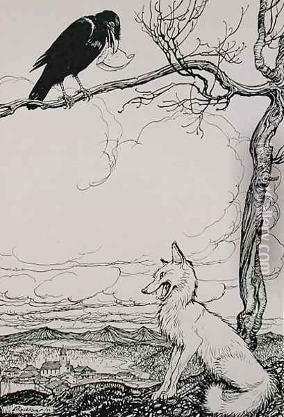 The Fox and the Crow, illustration from Aesops Fables, published by Heinemann, 1912 Oil Painting - Arthur Rackham