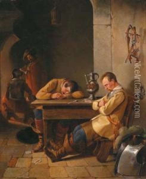 Rast Der Soldaten In Der Stube Oil Painting - Anton Victor Alex. Steinbach