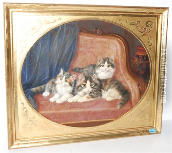 Drei Katzchen Auf Dem Sofa Oil Painting - Burkhard Flury