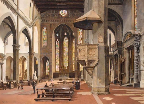 The Interior Of Santa Croce, Florence Oil Painting - Antonietta Brandeis