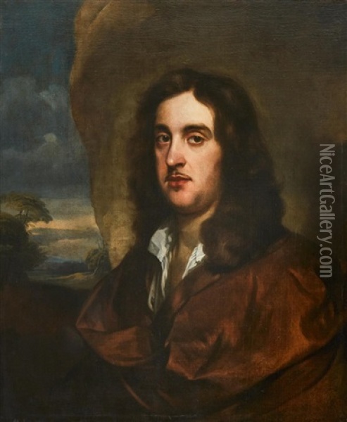 Portrait Of A Noble Man In A Landscape Oil Painting - Sir Peter Lely