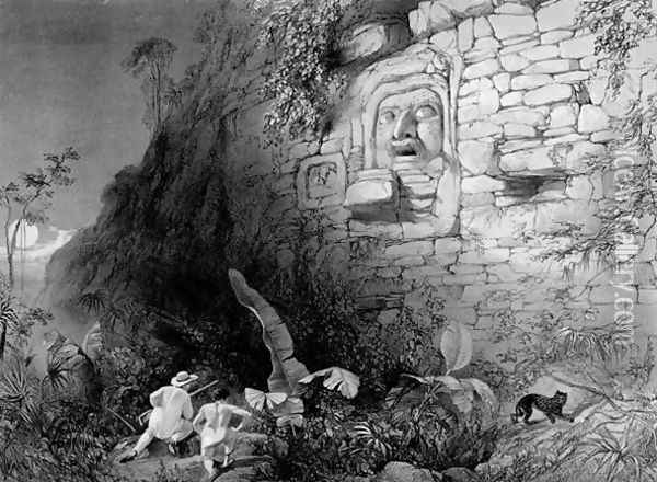 Head of Itzam Na, Izamal, Yucatan, Mexico, 1844 Oil Painting - Frederick Catherwood