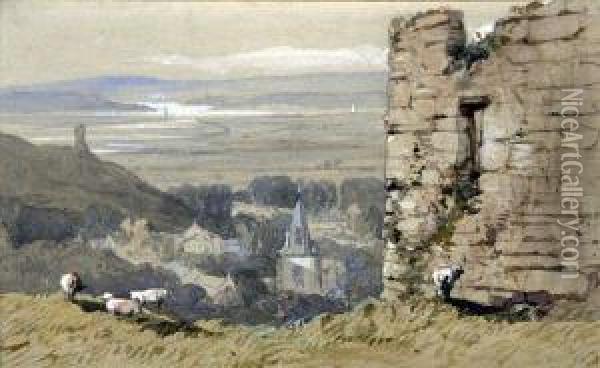 Braunton From The Chapel Hill, North Devon Oil Painting - Samuel Prout