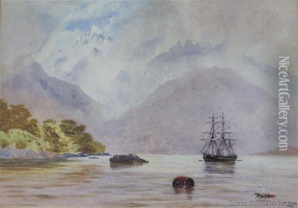 Hms Blanche In George's Sound Oil Painting - John Gully
