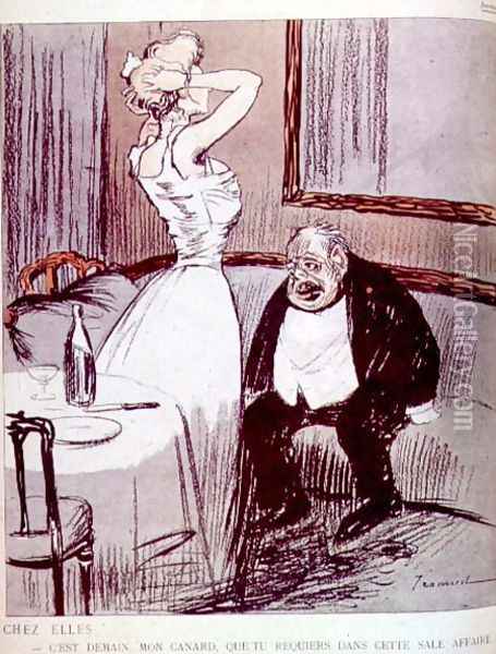 Prostitute and an old man from LAssiette Au Beurre magazine, pub. 1907 Oil Painting - Tiamirol