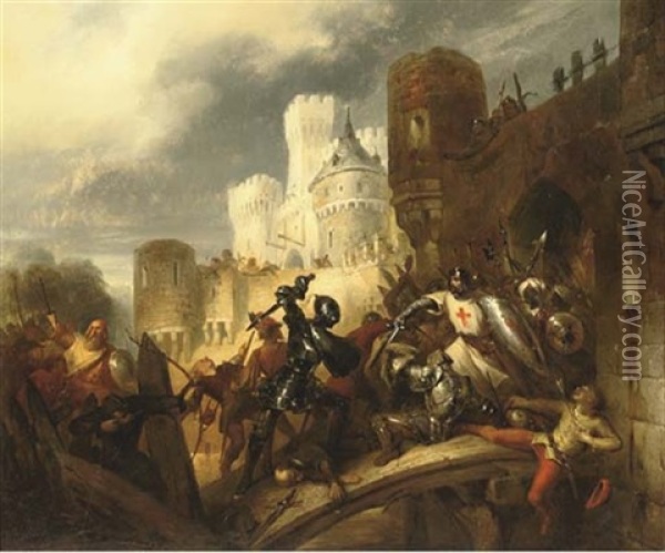 A Crusadors Battle Oil Painting - Gustave Buschmann