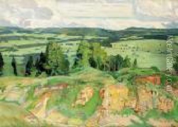 Sommerliche Landschaft Im Jura. Oil Painting - Charles L'Eplattenier