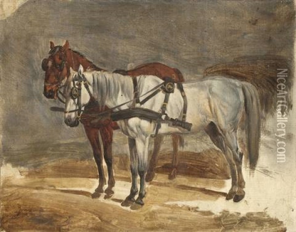 Zwei Pferde Oil Painting - Johann Adam Klein