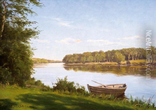Pejzaz Z Rzeka I Lodzia Oil Painting - Axel Birkhammer