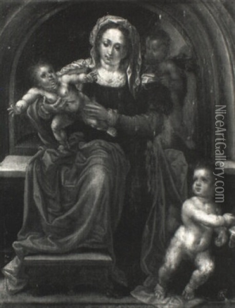 The Madonna And Child Enthroned With Angels Oil Painting - Jan Gossaert