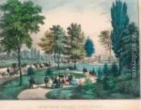 Central Park, The Drive. Oil Painting - Currier & Ives Publishers