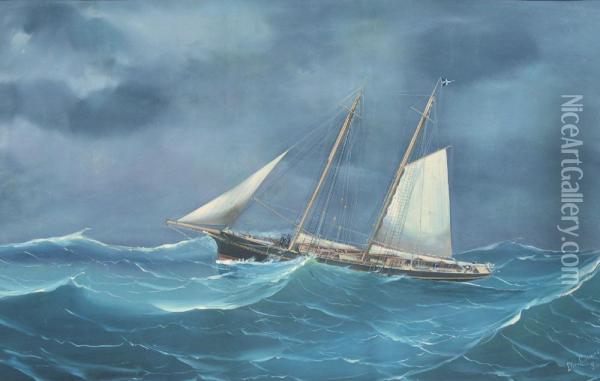 Yacht Gree En Ketch Dans Le Gros Temps Oil Painting - Atributed To A. De Simone