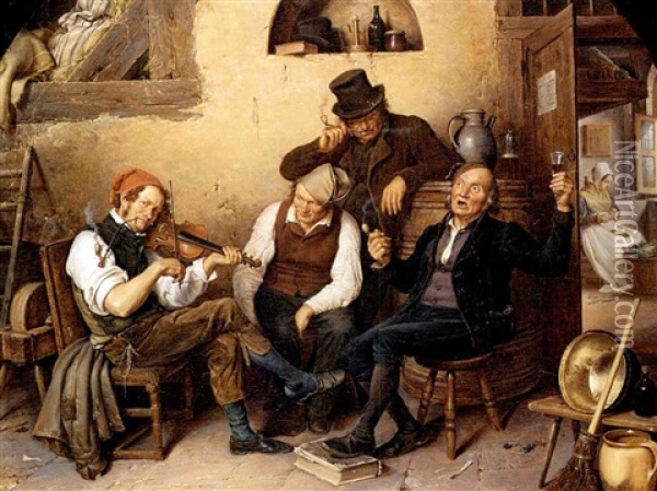 A Good Tune Oil Painting - Eduard Karl Gustav Lebrecht Pistorius