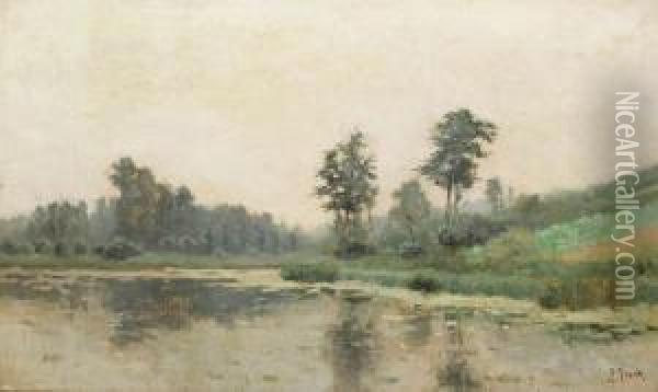 Heuvelachtig Landschap Met Bomen Aan Het Water Oil Painting - Lucien Frank