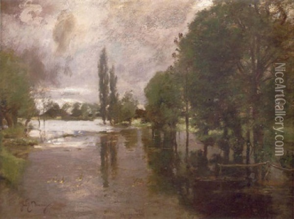 Floods At Flatford Oil Painting - Sir David Murray