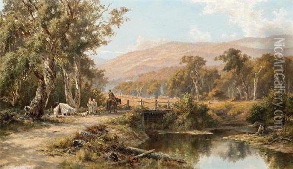 A Camp Near The Dandenong Ranges Oil Painting - James Waltham Curtis