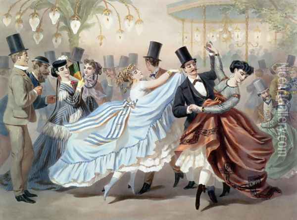 Waltz at the Bal Mabille, Avenue Montaigne, Paris Oil Painting - Charles Vernier