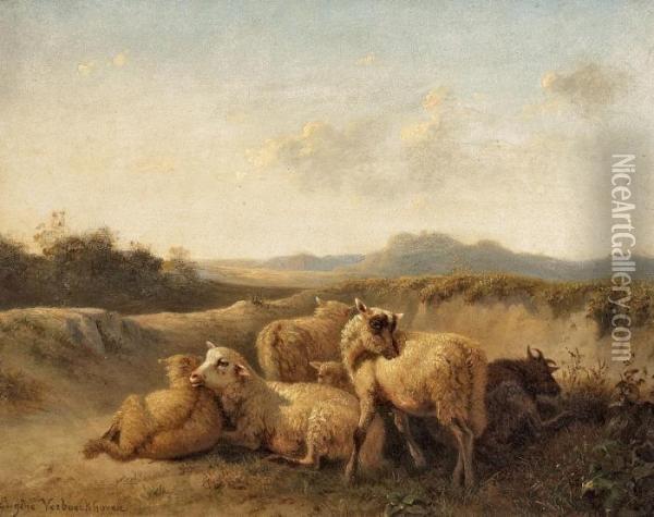 Weite Landschaft Mit Kleiner Schafherde Oil Painting - Eugene Joseph Verboeckhoven