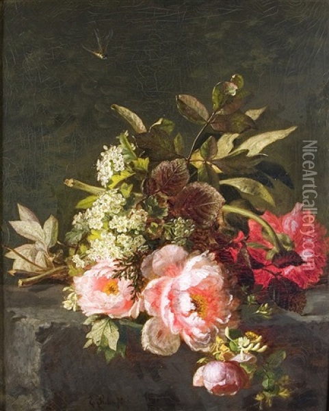Floral Still Life With Peony Oil Painting - Elise Prehn