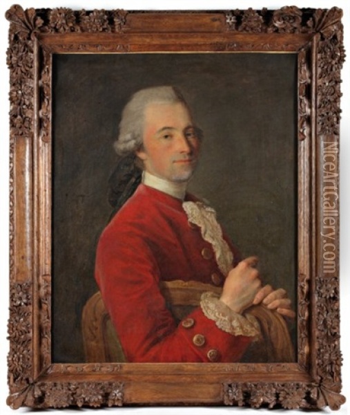 Portrait D'un Gentilhomme A La Veste Rouge Oil Painting - Etienne Aubry