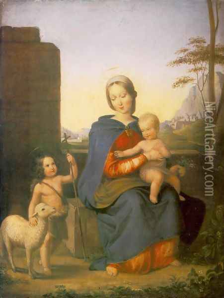 Madonna with the Child and St John the Baptist 1827 Oil Painting - Gabor Melegh