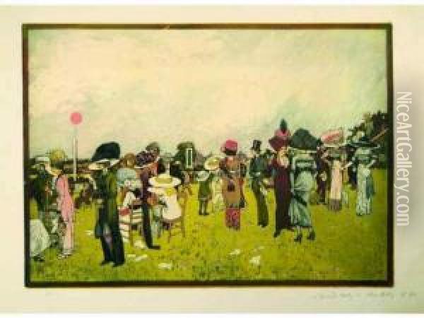 Le Grand Derby De Chantilly. 1910. Oil Painting - Pierre Gatier