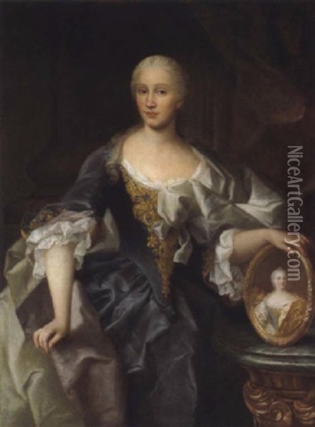 Bildnis Einer Dame, Ein Medallion Maria Theresia Haltend Oil Painting - Jacob van Schuppen