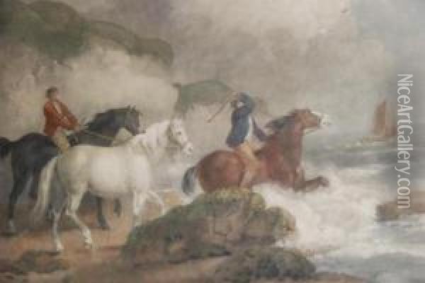 Bathing Horses Oil Painting - George Moreland