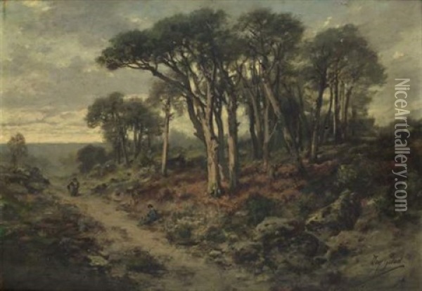 Paysans Sur Un Chemin De Campagne Oil Painting - Dominique-Adolphe Grenet de Joigny