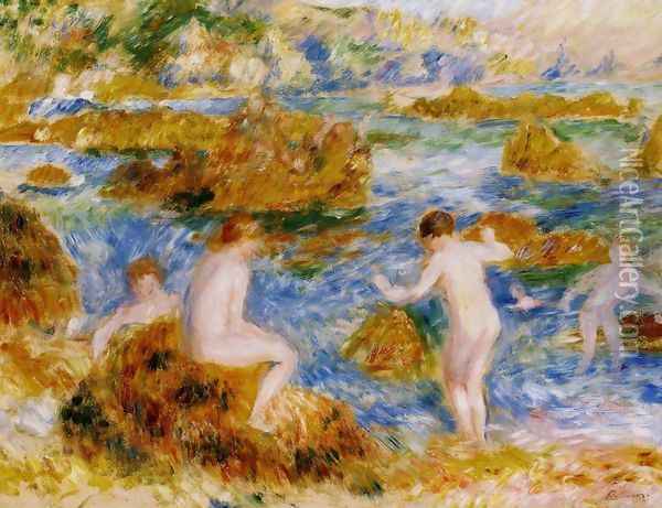 Nude Boys On The Rocks At Guernsey Oil Painting - Pierre Auguste Renoir