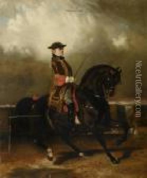 Reiter Zu Pferde In Einem Kostum Des Xviii. Jahrhunderts. 1892. Oil Painting - Alfred De Dreux