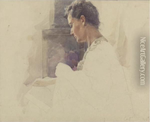 Woman Reading Oil Painting - Valentin Aleksandrovich Serov