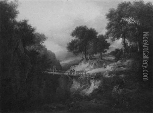Landscape With Figures On A Bridge Oil Painting - Patrick Nasmyth