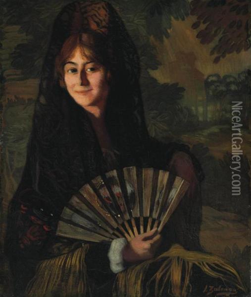 Dama Con Abanico Oil Painting - Ignacio Zuloaga Y Zabaleta