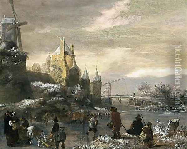 Winter Landscape with Skaters 2 Oil Painting - Claes Molenaar (see Molenaer)